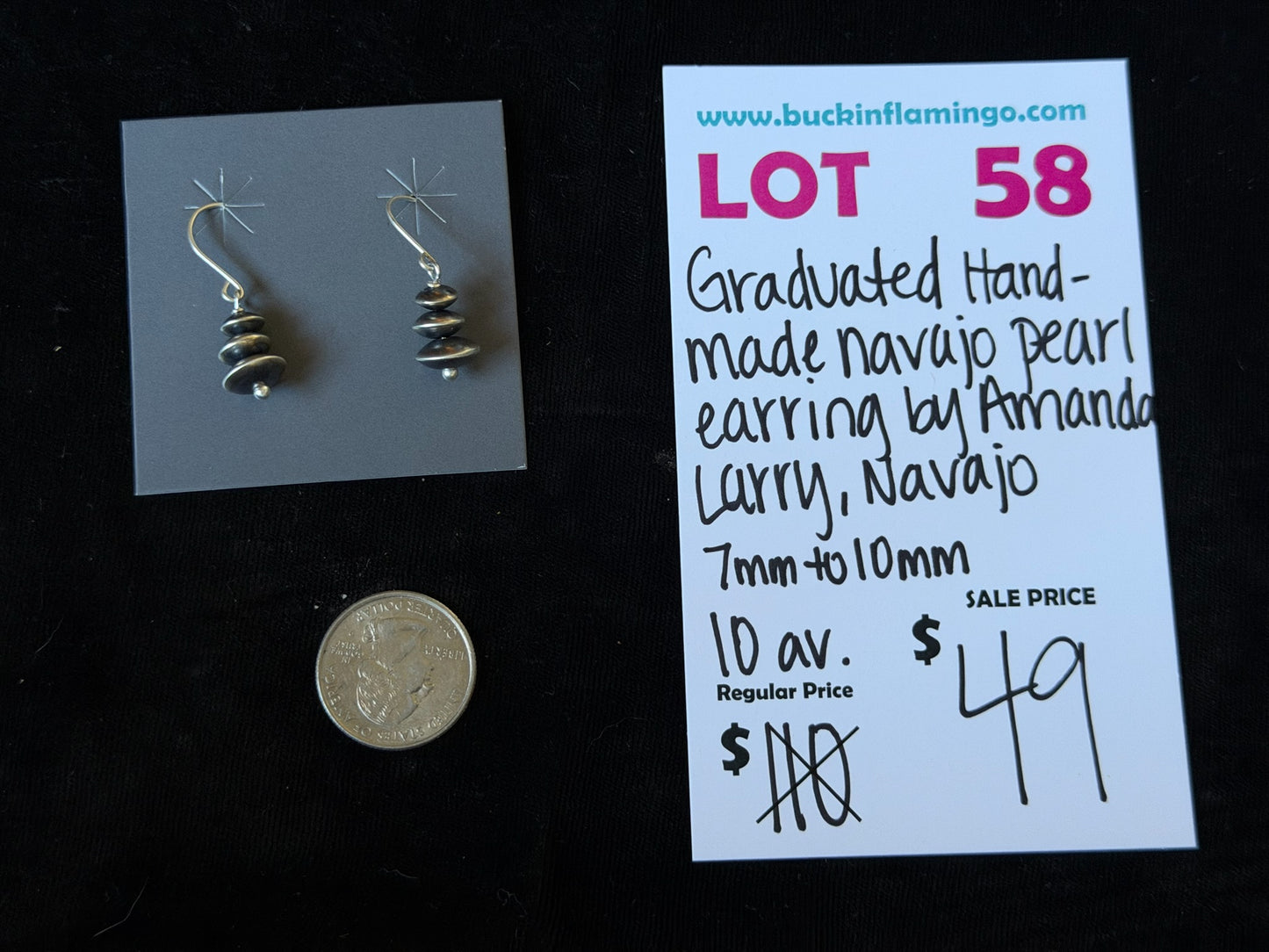 LOT 58 8/30 Graduated Handmade Navajo Pearl Earring by Amanda Larry, Navajo 7mm-10mm