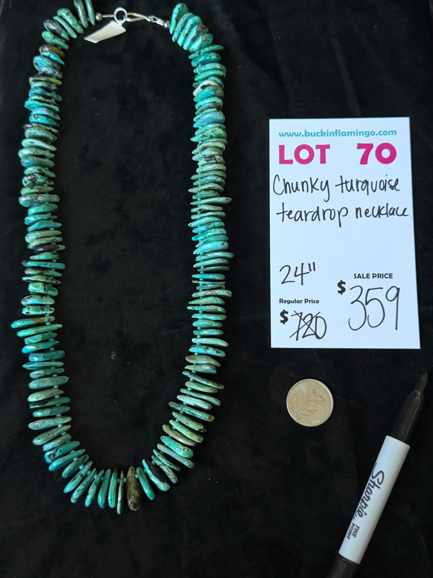 LOT 70 8/30 Chunky Turquoise Teardrop Necklace 24”
