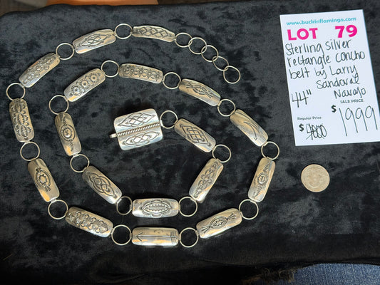 LOT 79 8/30 Sterling Silver Rectangle Concho Belt by Larry Sandoval, Navajo 44”