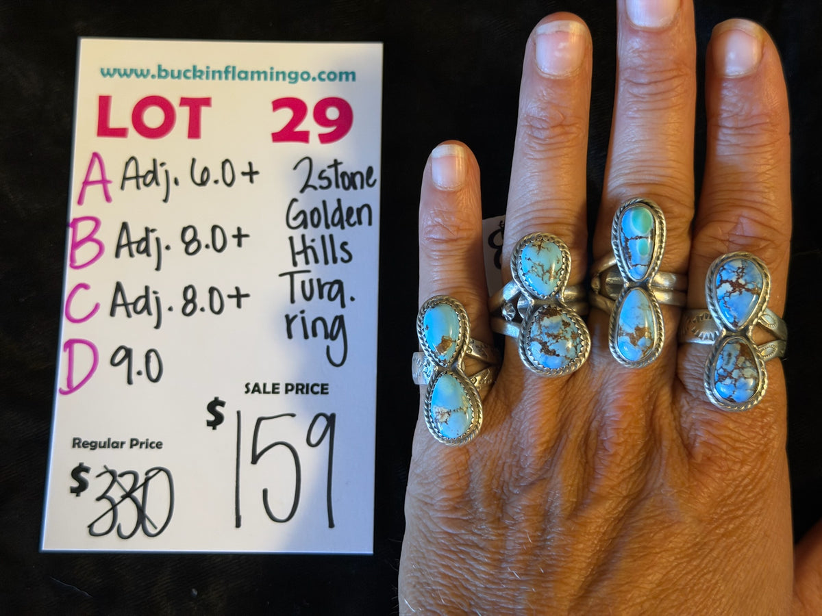 LOT 29 C 9/6 Adjustable 8.0 + 2Stone Golden Hills Turquoise Ring