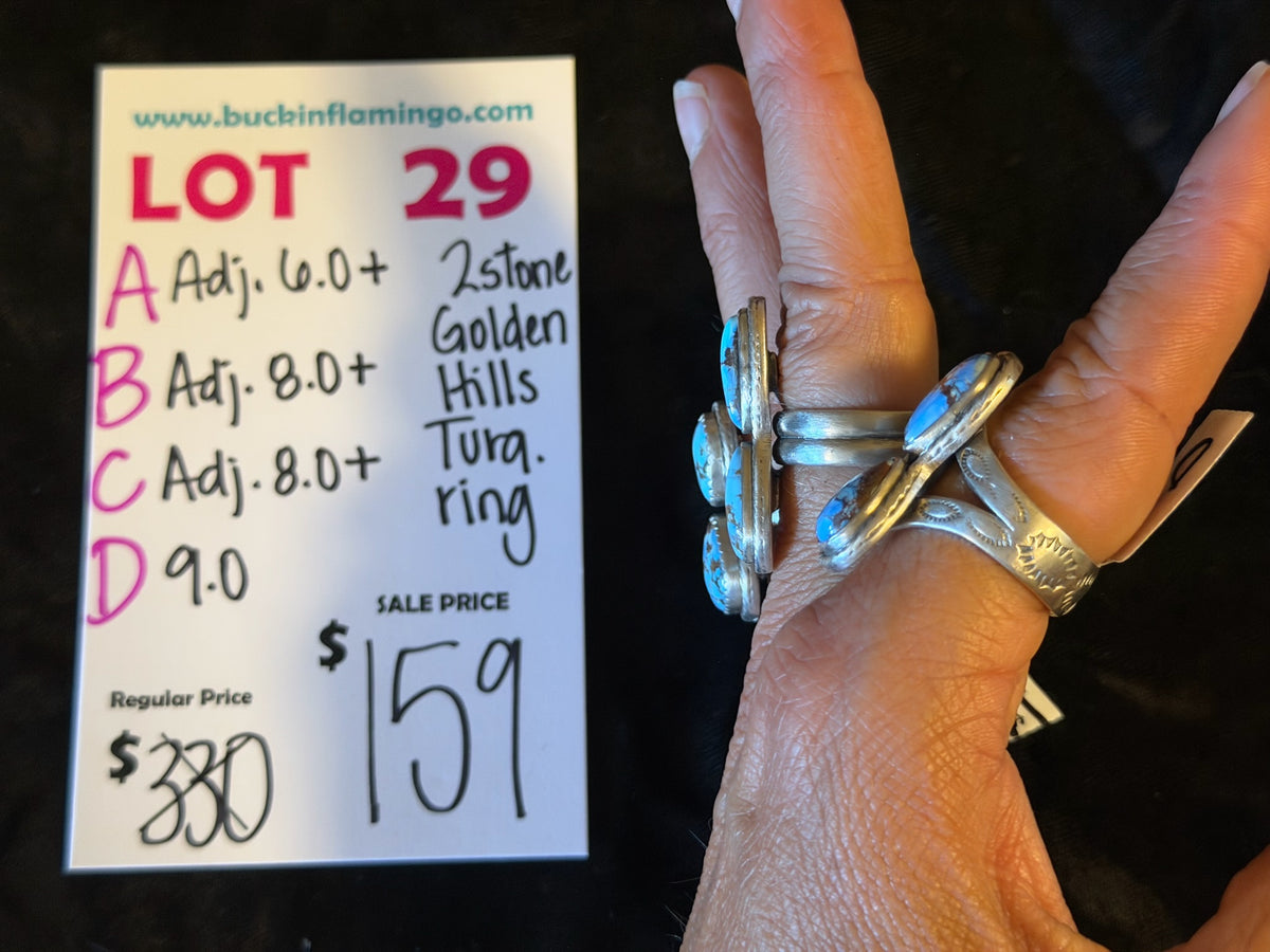 LOT 29 C 9/6 Adjustable 8.0 + 2Stone Golden Hills Turquoise Ring