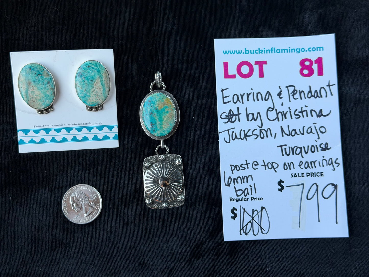 LOT 81 9/6 Earring & Pendant Set by Christina Jackson, Navajo