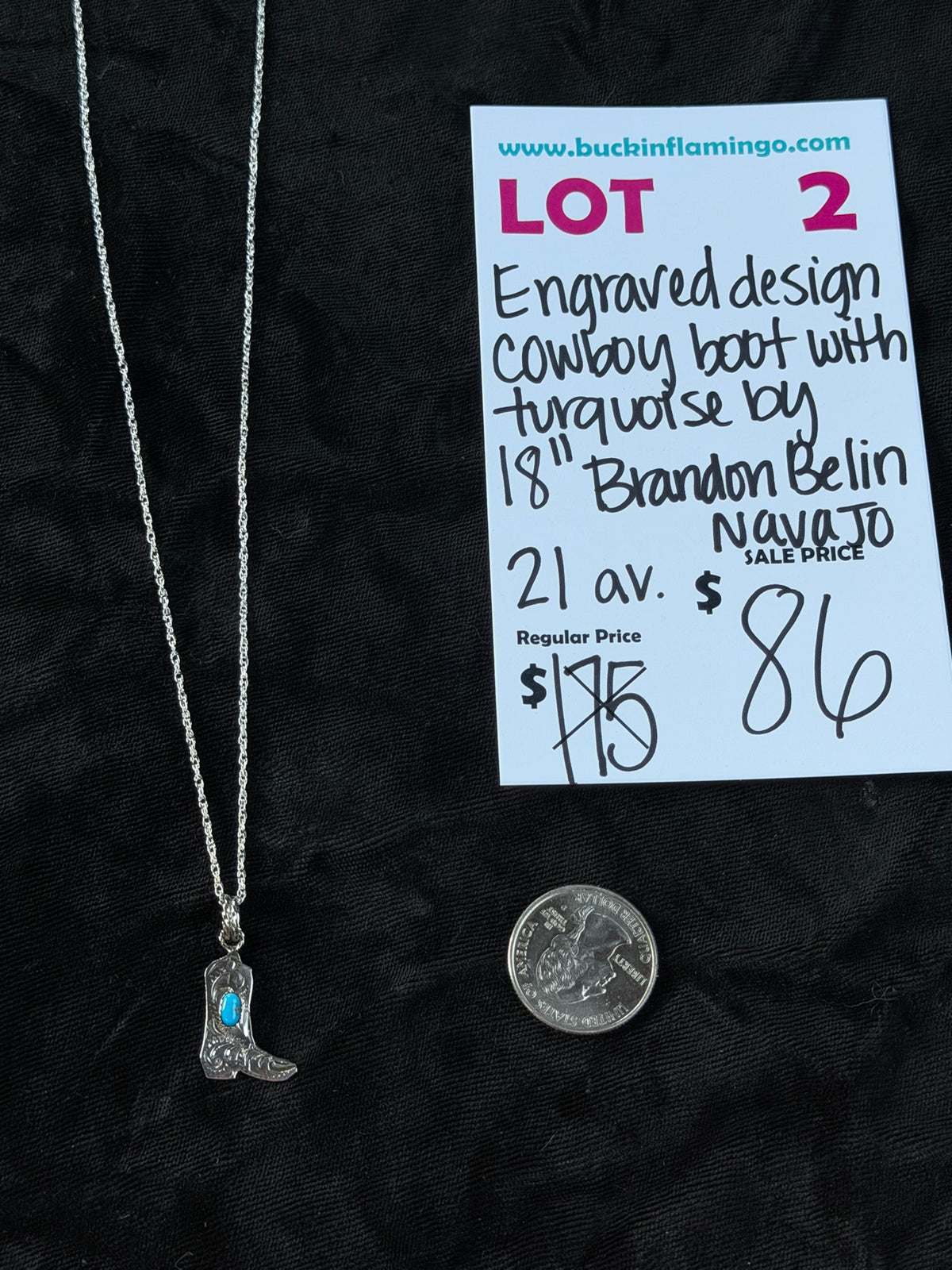 LOT 2 9/13 18” Engraved Design Cowboy Boot with Turquoise by Brandon Berlin, Navajo