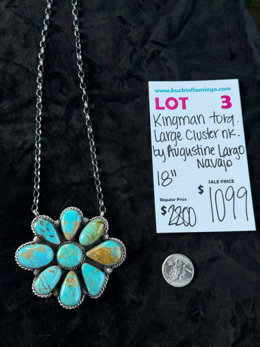 LOT 3 9/13 Kingman Turquoise Large Cluster 18” Necklace by Augustine Largo, Navajo