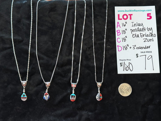 LOT 5 D 9/13 18” + 3” Extender Inlay Pendant by Ola Eriacho, Zuni