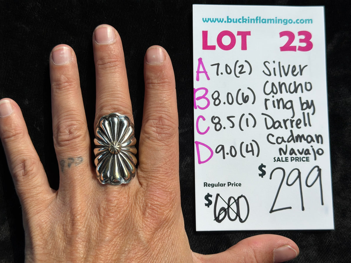 LOT 23 D 9/13 9.0 Silver Concho Ring by Darrell Cadman, Navajo
