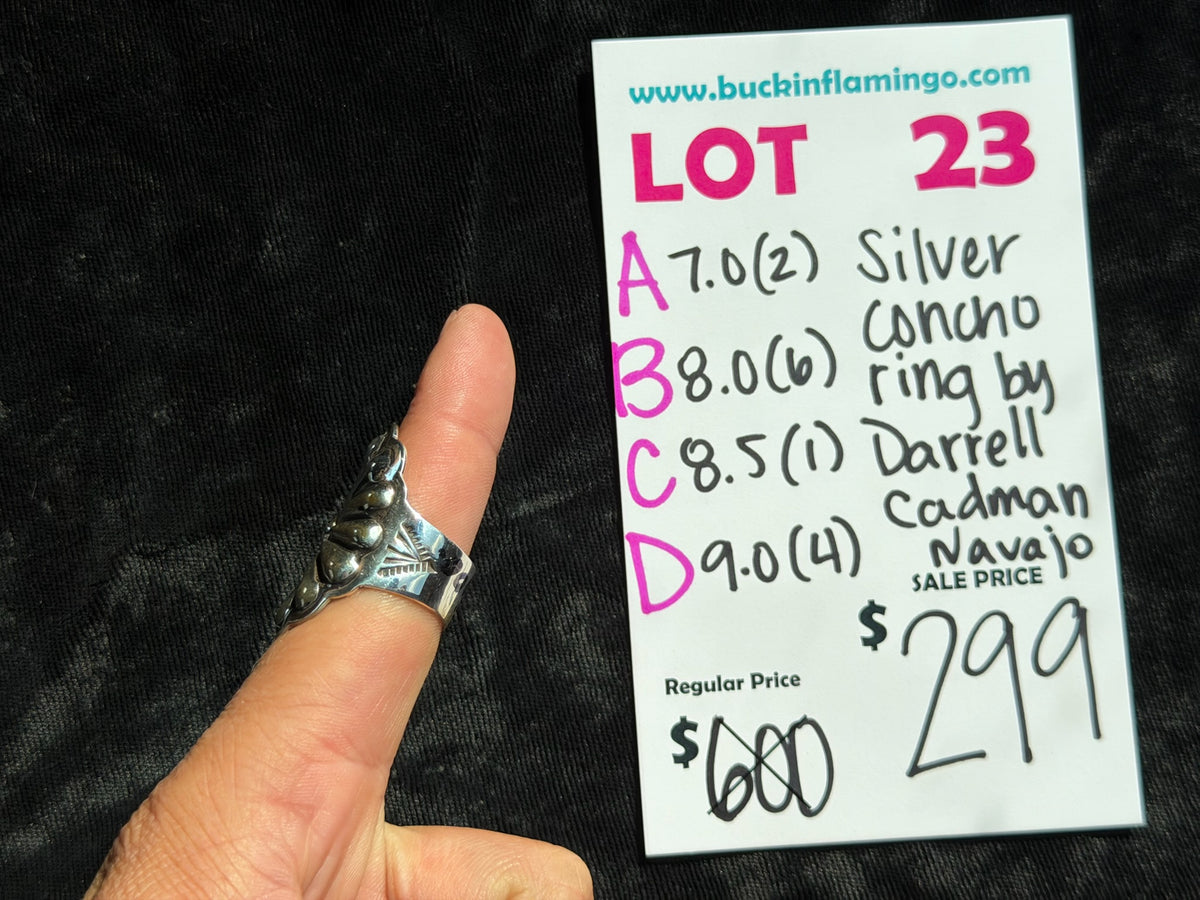LOT 23 D 9/13 9.0 Silver Concho Ring by Darrell Cadman, Navajo