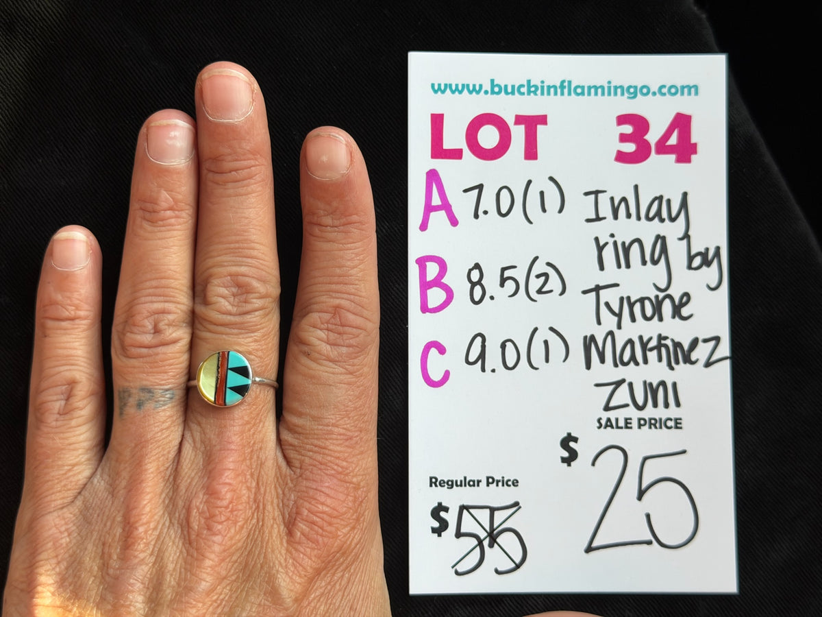 LOT 34 B 9/13 8.5 Inlay Ring by Tyrone Martinez, Zuni