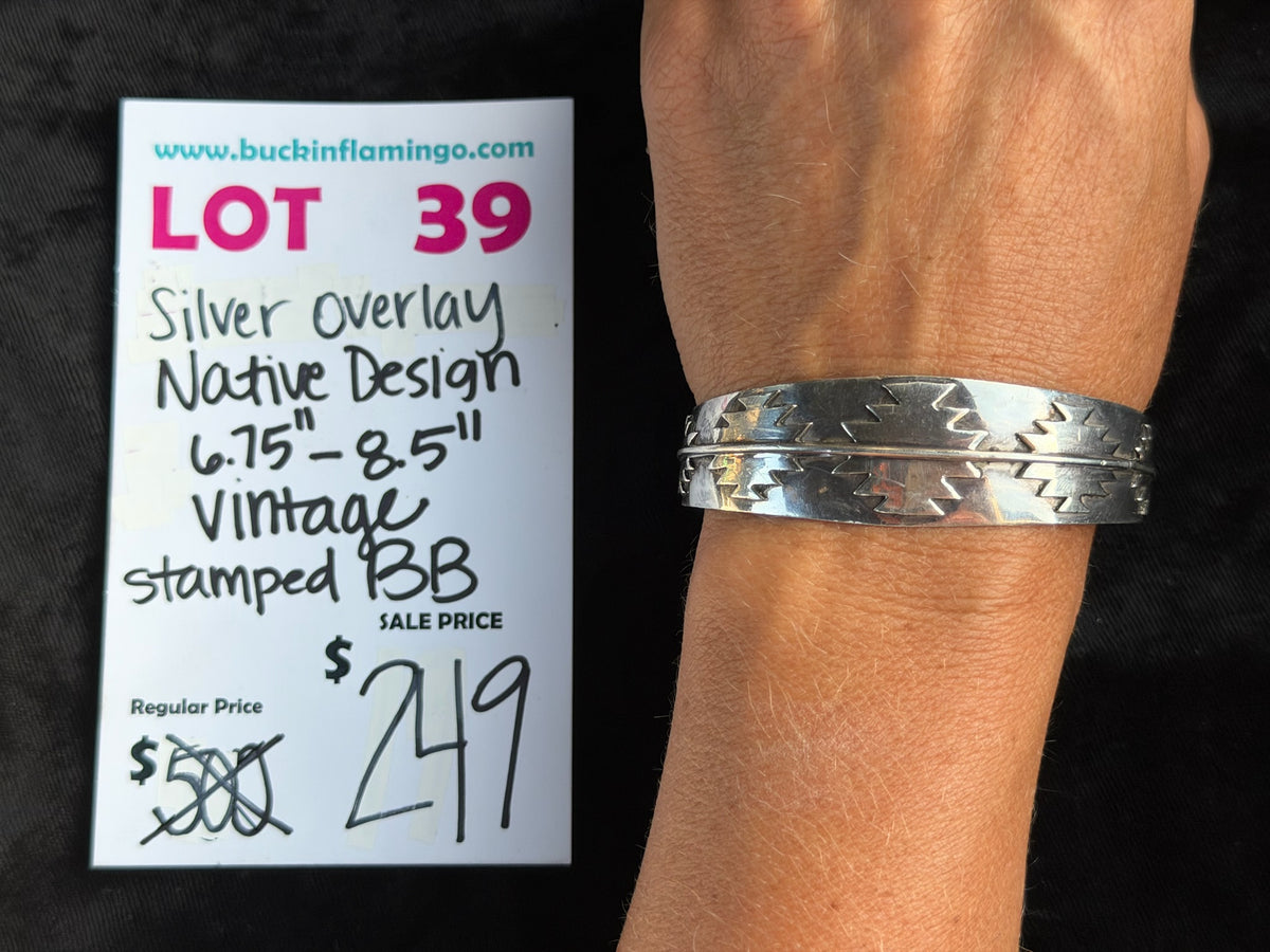 LOT 39 9/13 Silver Overlay Native Design 6.75”-8.5” Vintage Stamped BB