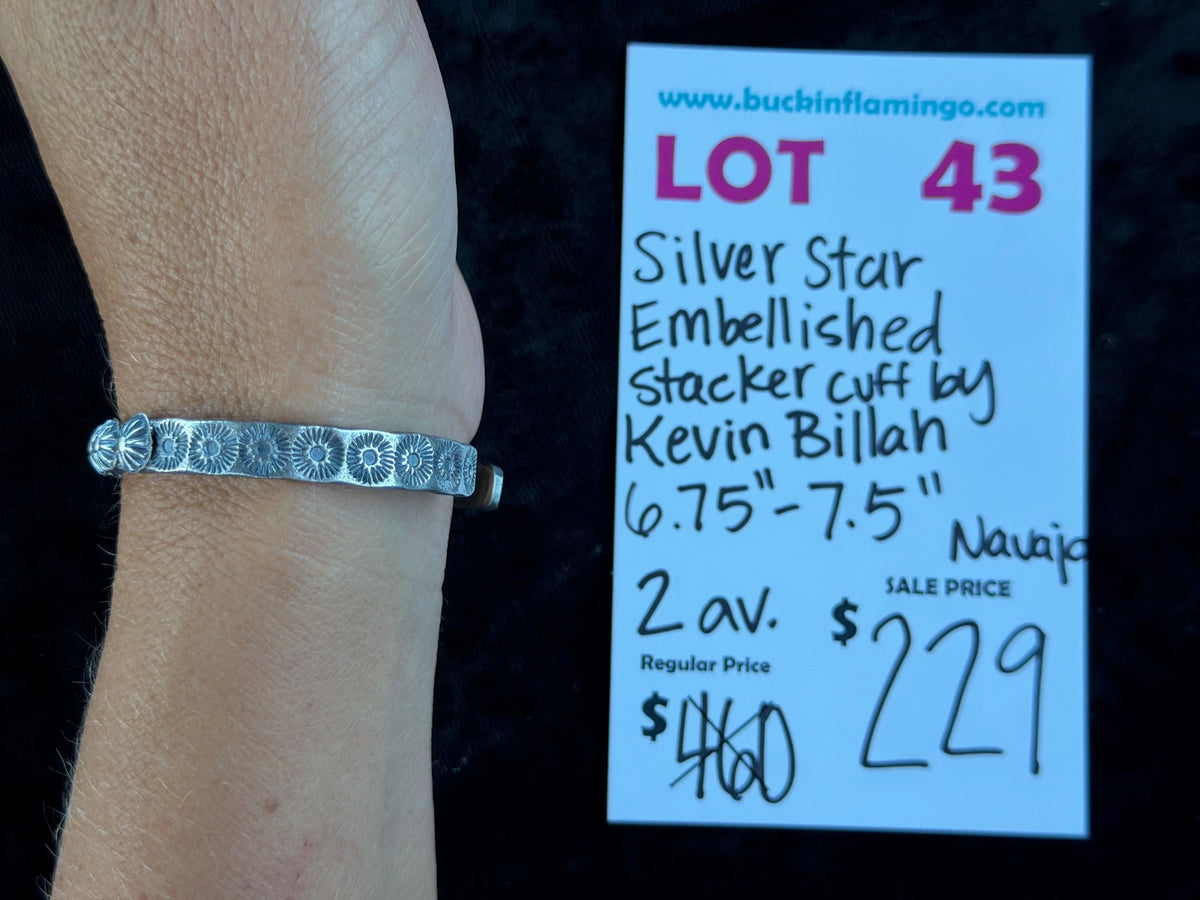 LOT 43 9/13 Silver Star Embellished Stacker Cuff by Kevin Billah 6.75”-7”