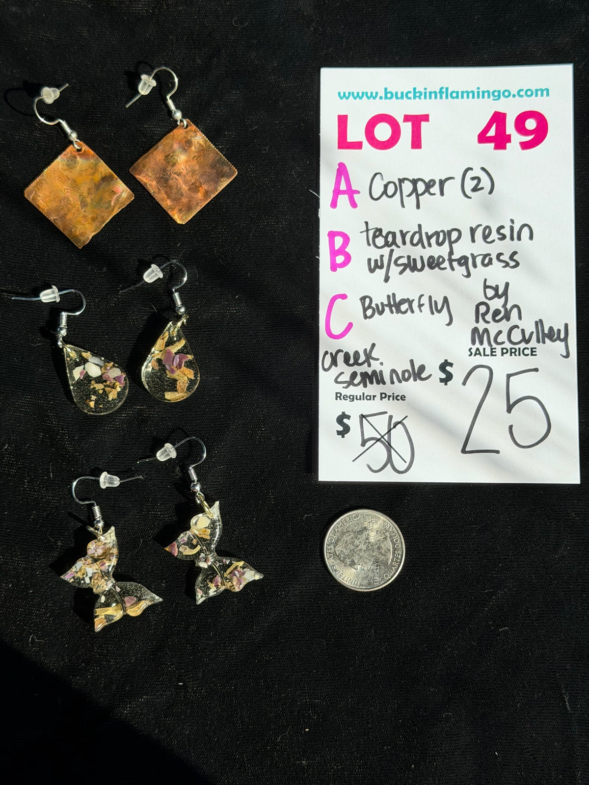 LOT 49 B 9/13 Teardrop Resin with Sweetgrass by Ren McCulley, Creek Seminole