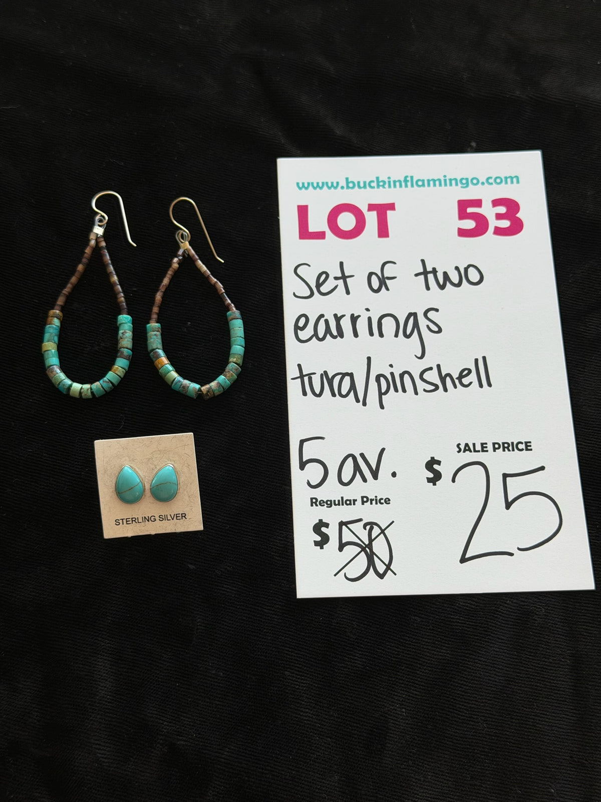 LOT 46 A 9/13 #8 Turqouise Two Stone Earrings by Chassity Belone, Navajo