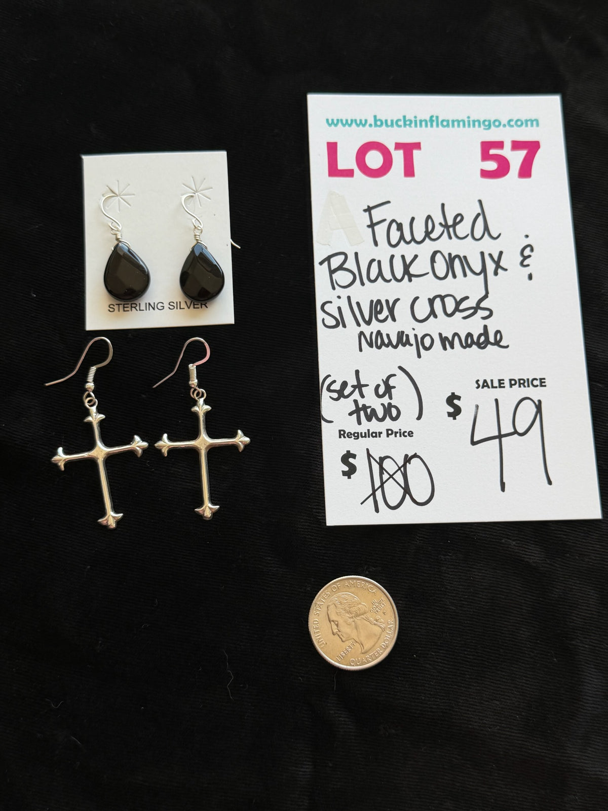 LOT 57 9/13 Faceted Black Onyx & Silver Cross (Navajo Made) (Set of Two)