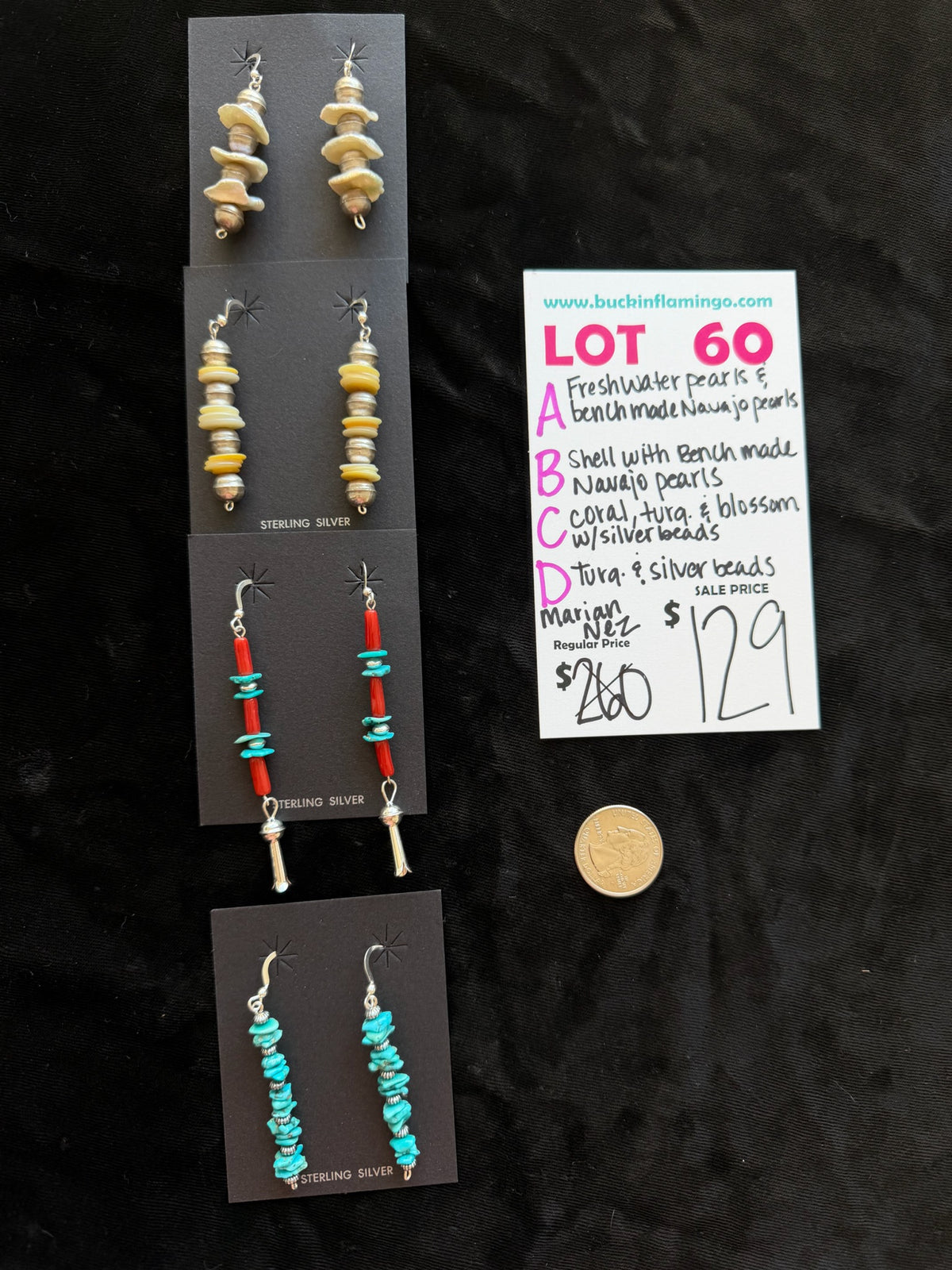 LOT 60 C 9/13 Coral, Turquoise & Blossm W/ Silver Beads by Marian Nez
