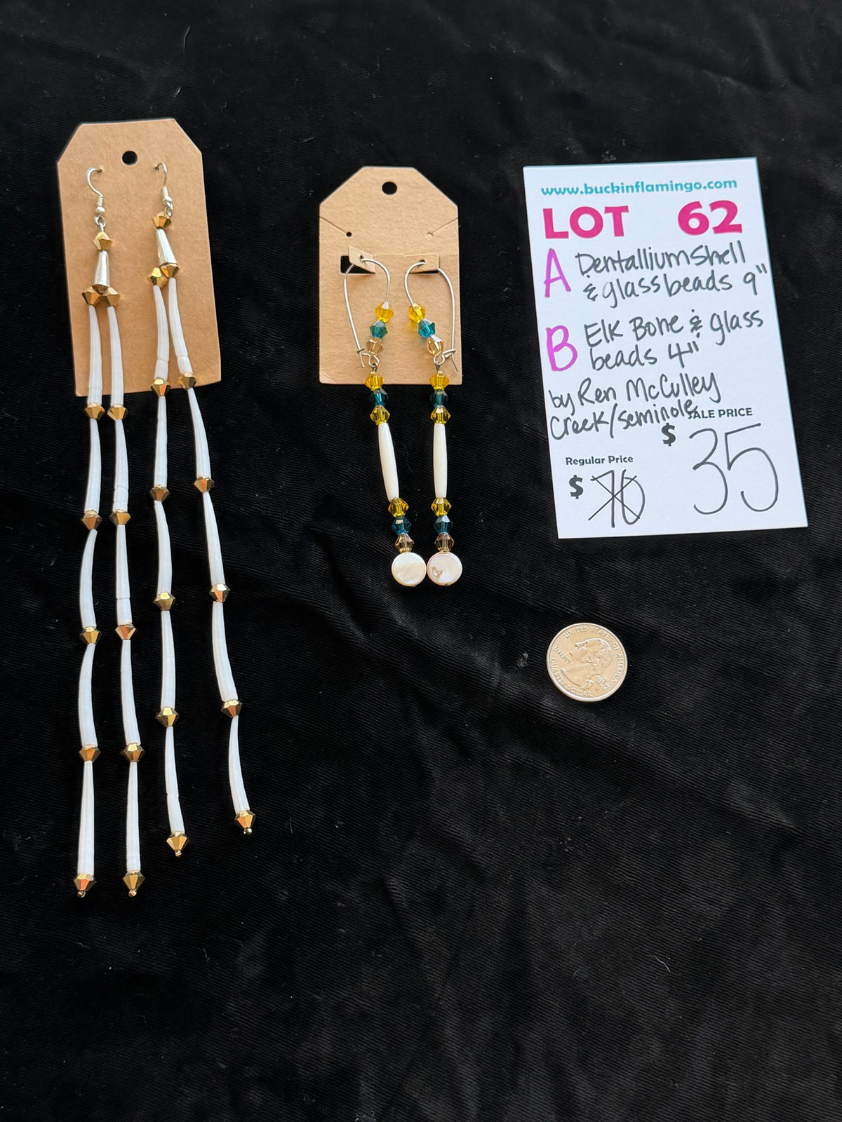 LOT 62 A 9/13 Dentallium Shell & Glass Beads 9” by Ren McCulley, Creek/Seminole