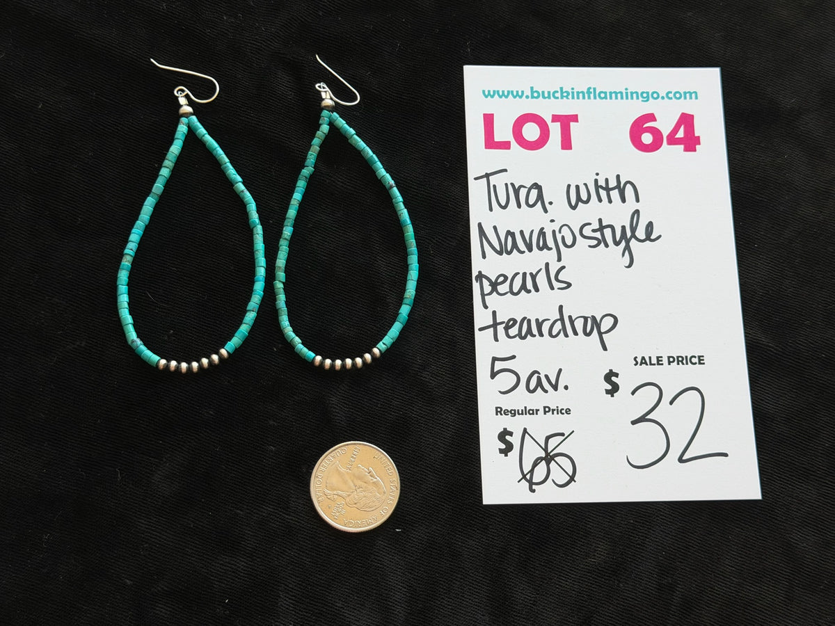 LOT 64 9/13 Turquoise with Navajo Style Pearls Teardrop