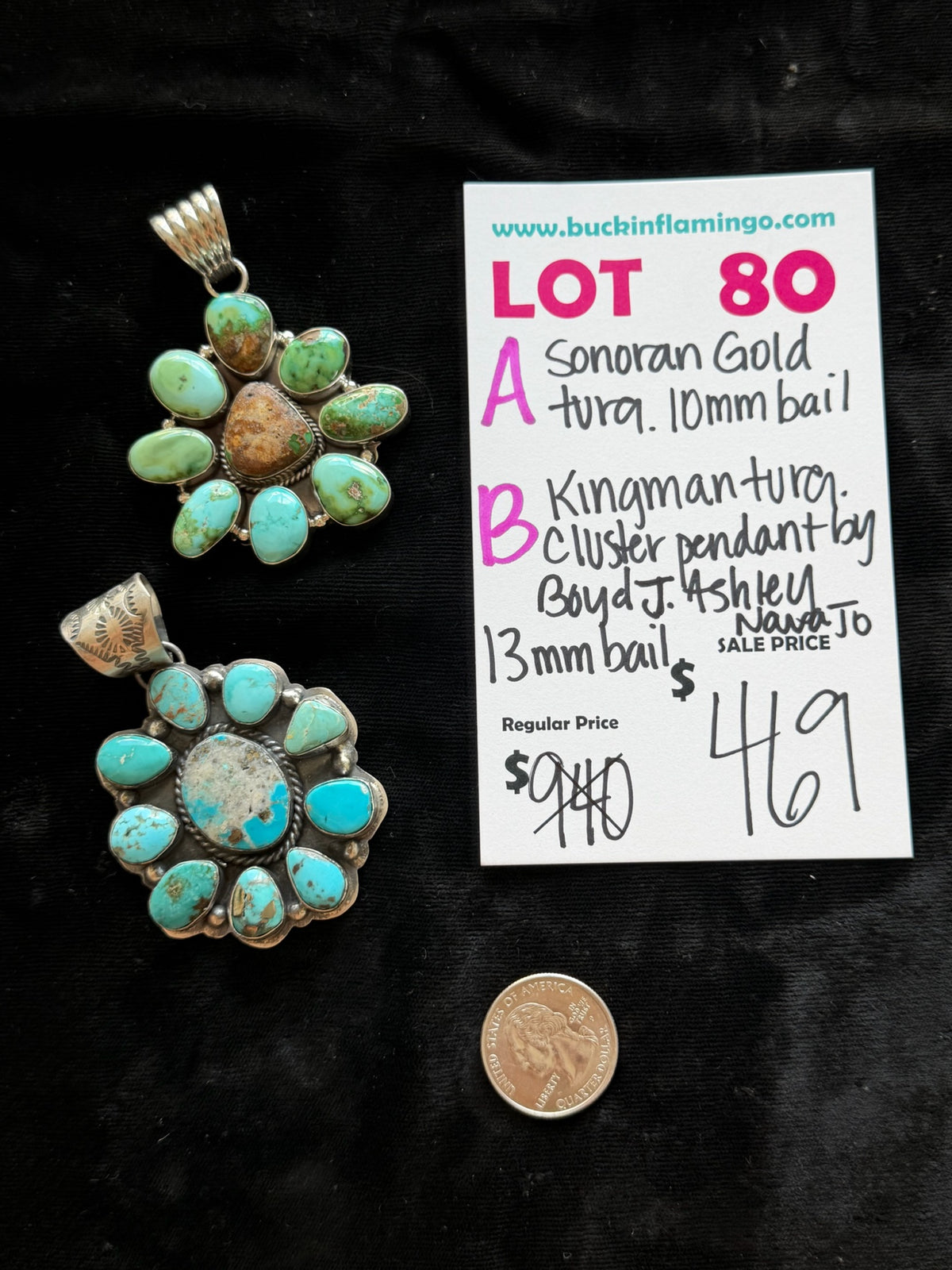 LOT 80 B 9/13 Kingman Turquoise 13mm Bail by Boyd J. Ashley, Navajo