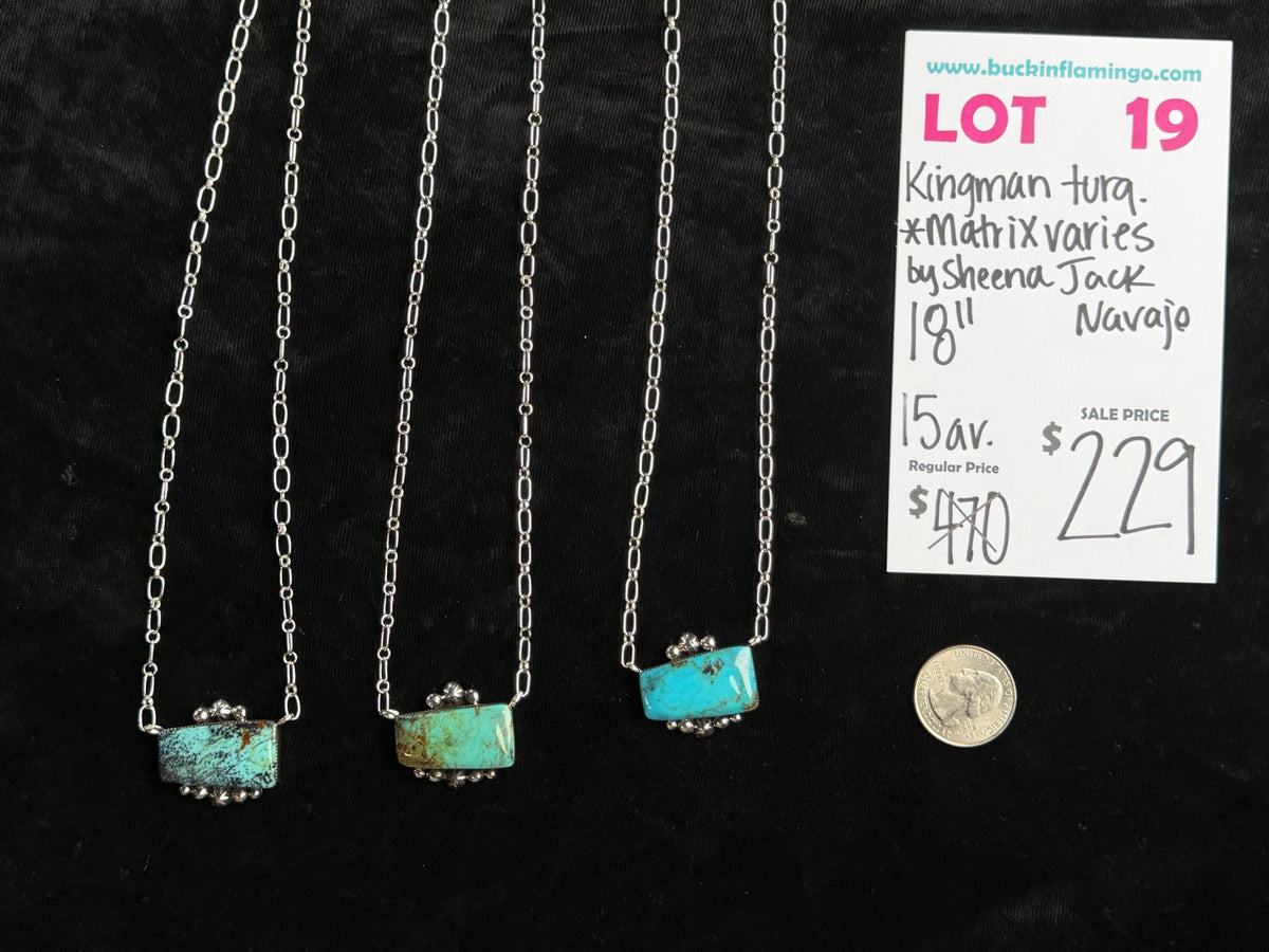 LOT 19 9/20 18” Kingman Turquoise by Sheena Jack, Navajo (Matrix Varies)