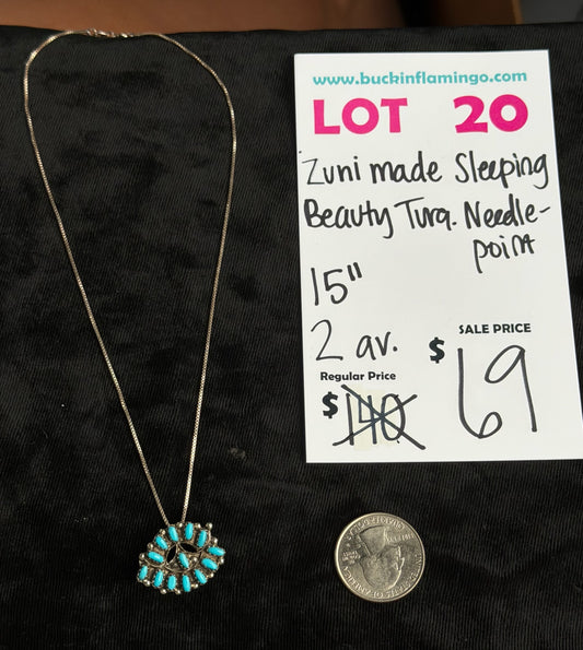LOT 20 9/20 Zuni Made Sleeping Beauty Turquoise Needlepoint 15”