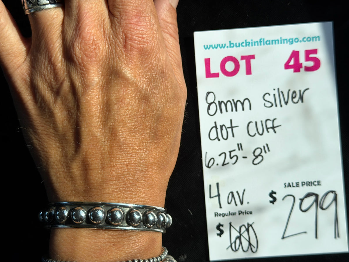 LOT 45 9/20 8mm Silver Dot Cuff 6.25”-8”
