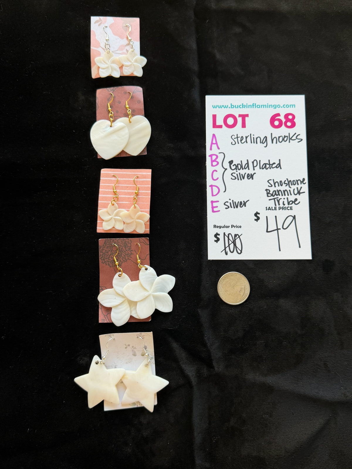 LOT 68 C 9/20 Gold Plated Silver Hooks by Shoshone Babcock Tribe