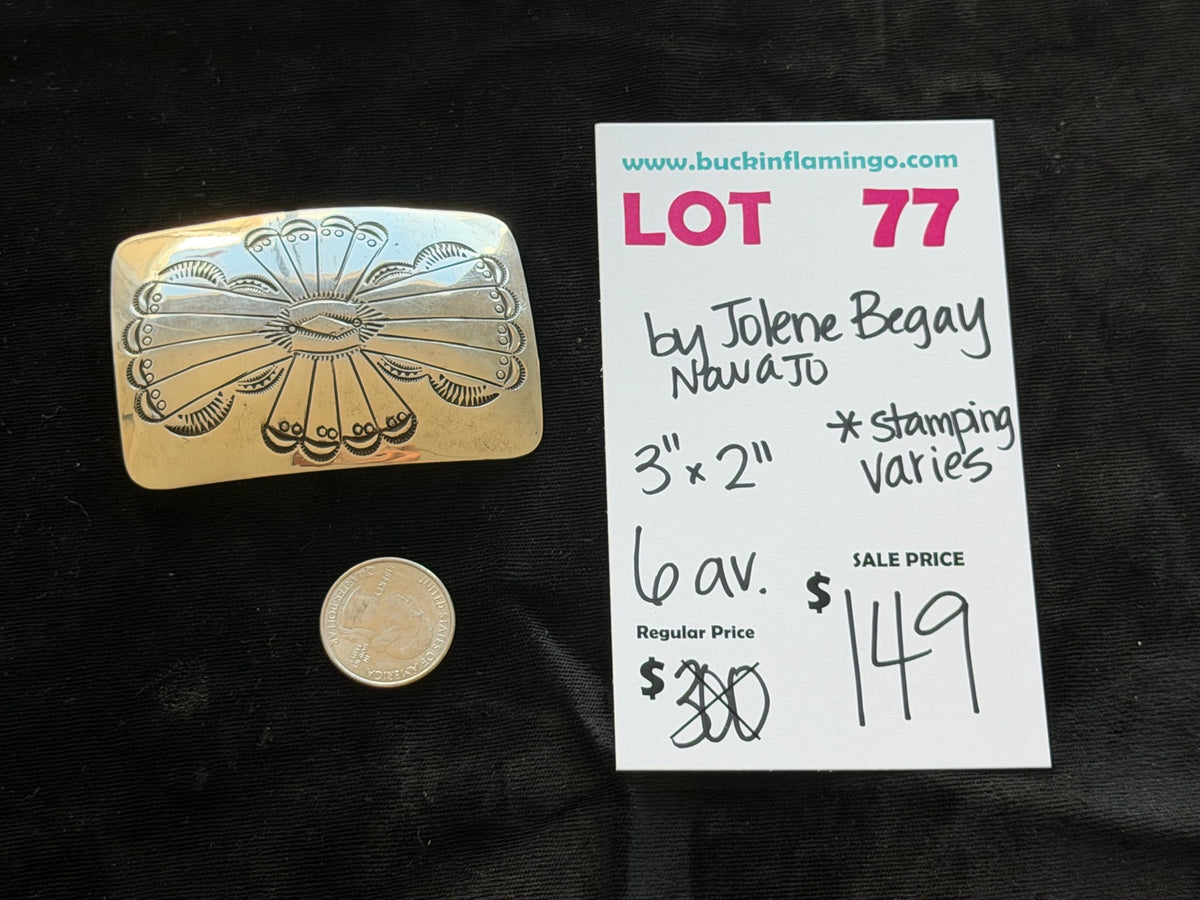 LOT 77 9/20 3”x2” Stamped Belt Buckle (Stamping Varies) by Jolene Begay, Navajo