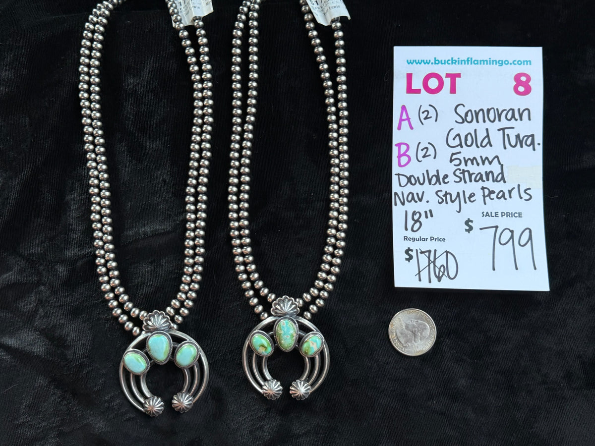 LOT 8 A 9/27 Sonoran Gold Turquoise 5mm Double Strand Navajo Style Pearls 18”