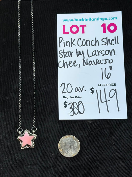 LOT 10 9/27 Pink Conch Shell Star by Larson Chee, Navajo 16”