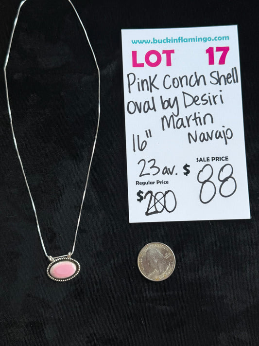 LOT 17 9/27 Pink Conch Shell Oval by Desiri Martin, Navajo 16”