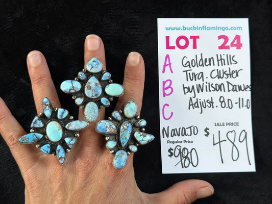 LOT 24 C 9/27 Golden Hills Turquoise Cluster by Wilson Dawes, Navajo Adjustable 8.0-11.0
