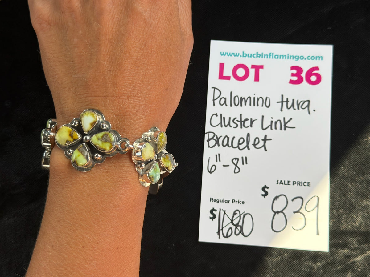LOT 36 9/27 Palomino Turquoise Cluster Link Bracelet 6”-8”