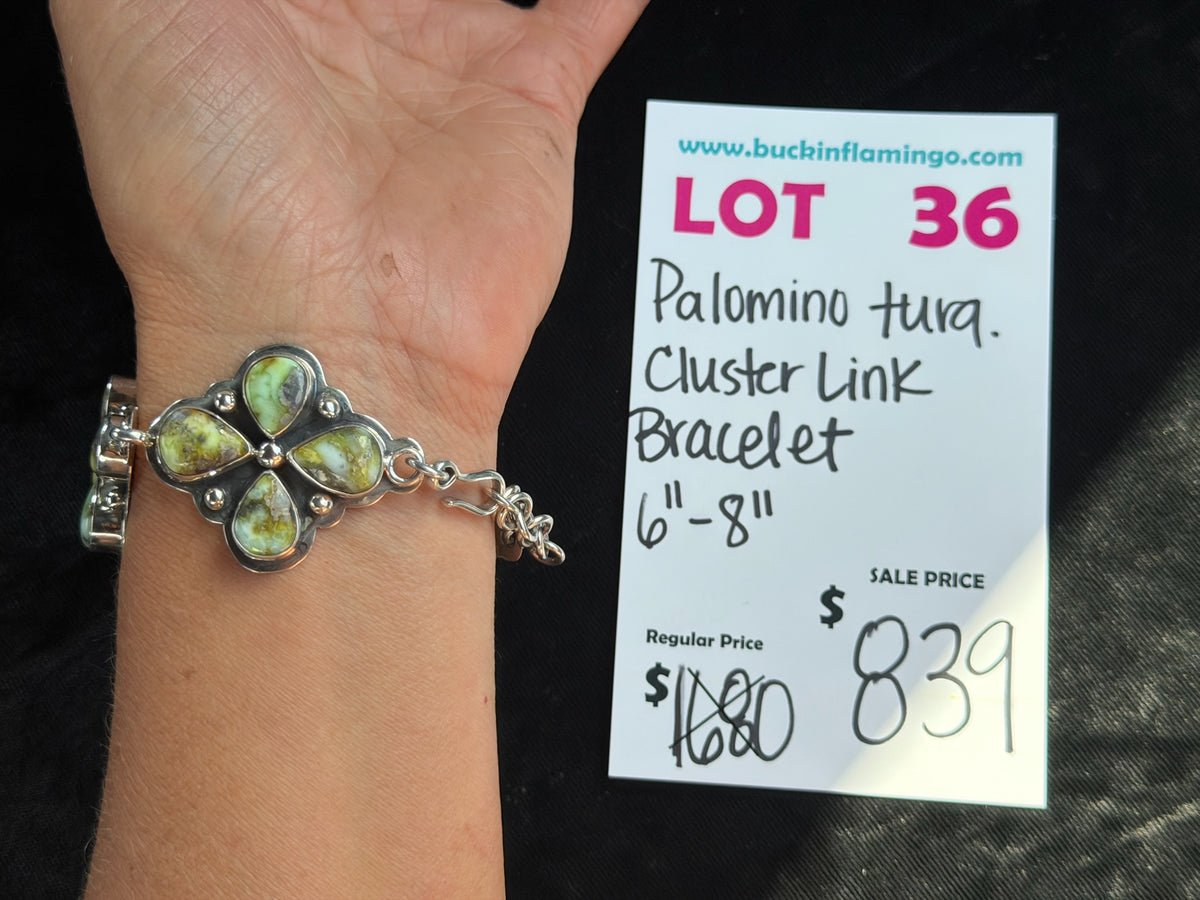 LOT 36 9/27 Palomino Turquoise Cluster Link Bracelet 6”-8”