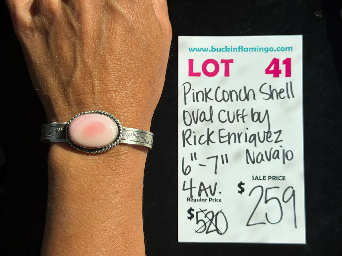 LOT 41 /27 Pink Conch Shell Oval Cuff by Rick Enriquez, Navajo