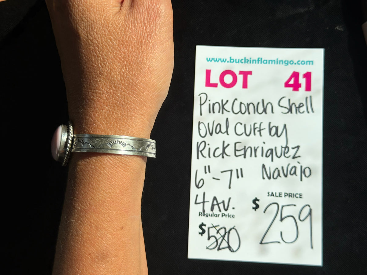 LOT 41 /27 Pink Conch Shell Oval Cuff by Rick Enriquez, Navajo
