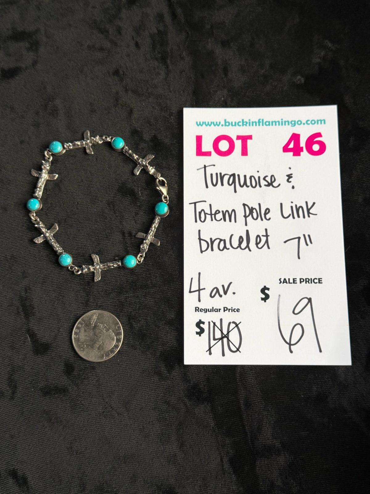 LOT 46 9/27 Turquoise & Totem Pole Link Bracelet 7”