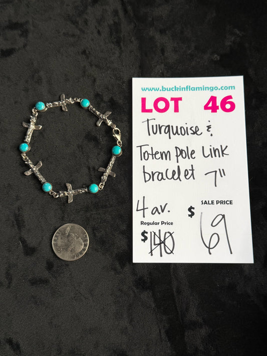 LOT 46 9/27 Turquoise & Totem Pole Link Bracelet 7”