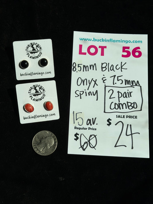 LOT 56 9/27 8.5mm Black Onyx & 7.5 mm Spiny Oyster 2 PAIR COMBO