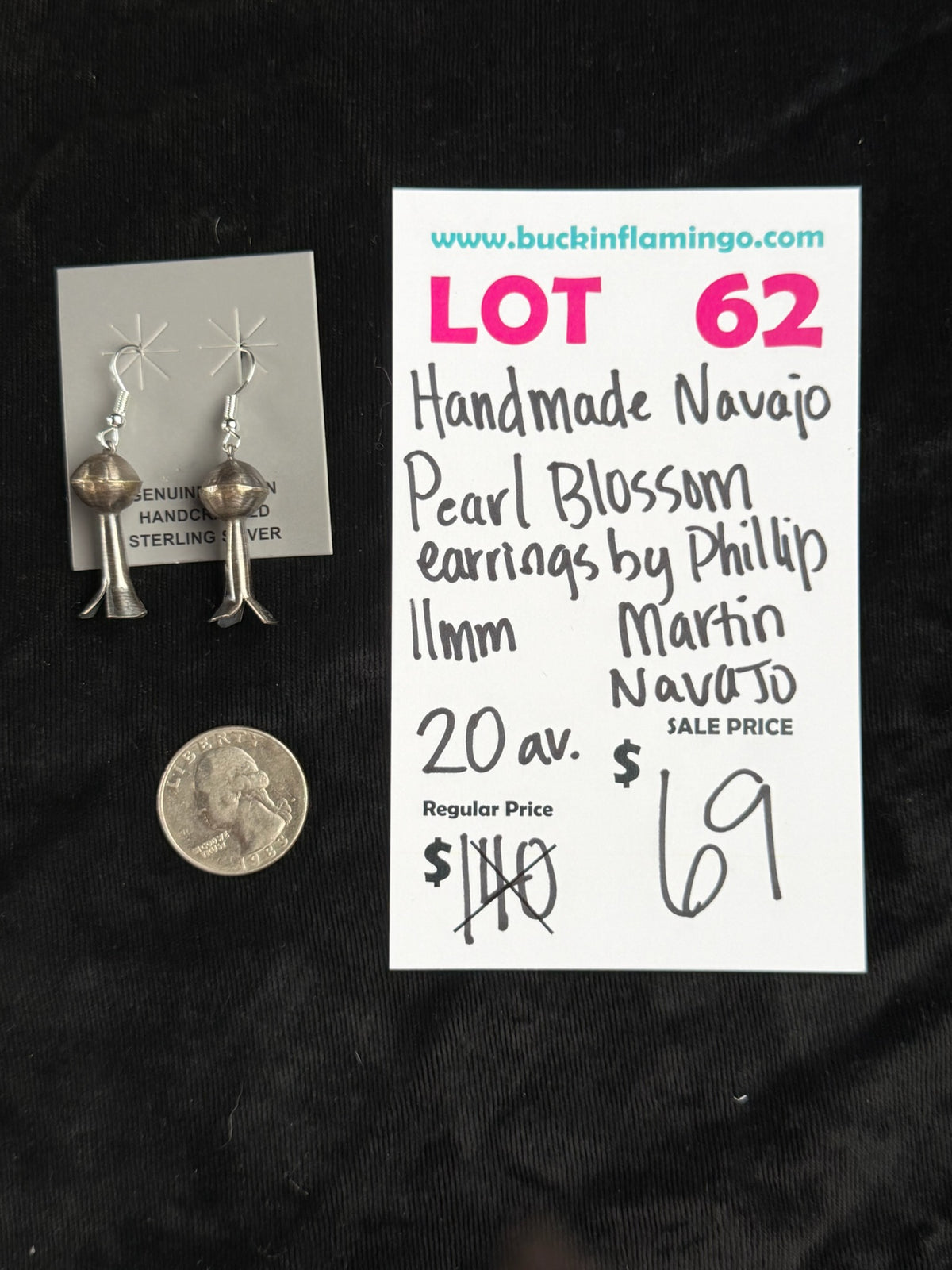 LOT 62 9/27 Handmade Navajo Pearl Blossom Earrings by Phillip Martin, Navajo