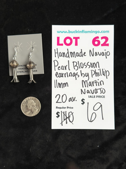 LOT 62 9/27 Handmade Navajo Pearl Blossom Earrings by Phillip Martin, Navajo