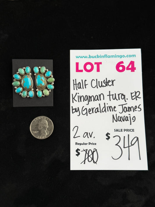 LOT 64 9/27 Half Cluster Kingman Turquoise Earring by Geraldine James, Navajo