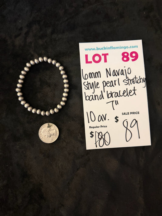 LOT 89 9/27 6mm Navajo Style Pearl Stretchy Band Bracelet 7”