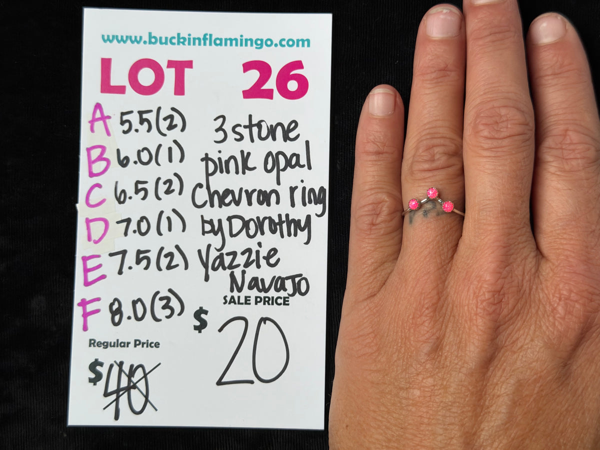 LOT 26 F 10/4 3 Stone Pink Opal Chevron RIng by Dorothy Yazzie, Navajo
