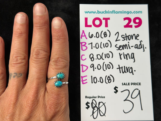 LOT 29 C 10/4 2 Stone Semi-Adjustable Ring Turquoise