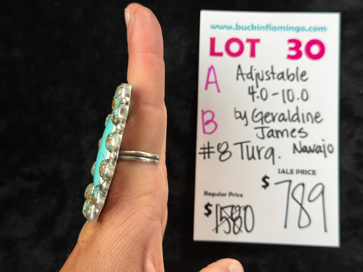 LOT 30 A 10/4 Adjustable 4.0-10.0 #8 Turquoise by Geraldine James, Navajo