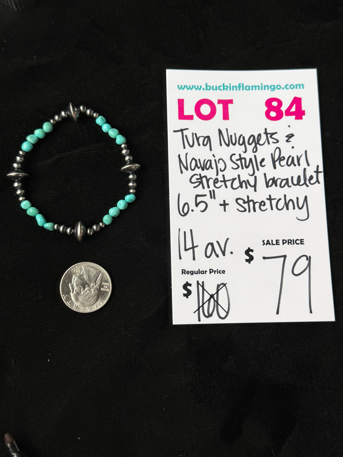 LOT 84 10/4 Turquoise Nuggets & Navajo Style Pearl Stretchy Bracelet 6.5” + Stretchy