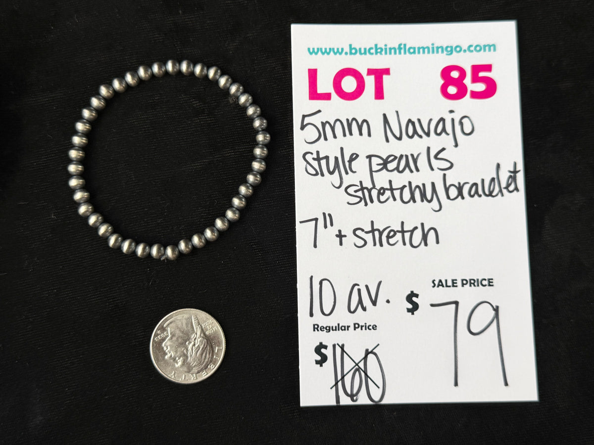 LOT 85 10/4 5mm Navajo Style Pearls Stretchy Bracelet 7”+ Stretchy