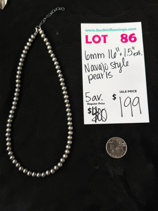 LOT 86 10/4 6mm 16”+1.5” Extender Navajo Style Pearls