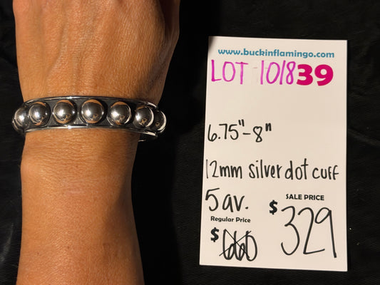 LOT 39 10/18 6.75”-8” 12mm Silver Dot Cuff