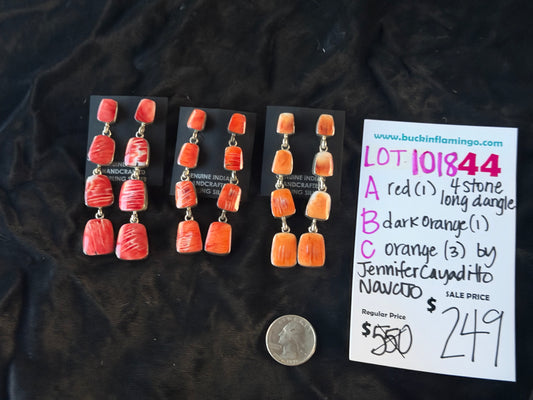 LOT 44 C 10/18 Orange 4 Stone Long Dangle by Jennifer Caydeito, Navajo