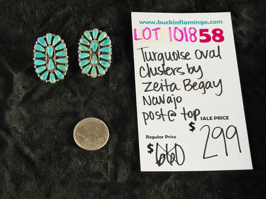 LOT 58 10/18 Turquoise Oval Clusters by Zeita Begay, Navajo Post at Top